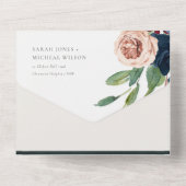 バーガンディーブラッシュ ブルーグリーン 水彩 フローラル オールインワン招待状 (裏面)