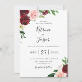 バーガンディーブラッシュ ボタニカル フラワーの結婚式の招待状 招待状 (正面)