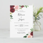バーガンディーブラッシュ ボタニカル フラワーの結婚式の招待状 招待状 (スタンド正面)