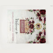 バーガンディーブルッシュの花のブライダルシャワーの歓迎 タペストリー (正面(横))