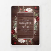 バーガンディーブルッシュピンクの花モダンなタイポグラフィーが美しい、QRコード付きオールインワンの結 三つ折り招待状 (カバー)