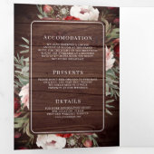 バーガンディーブルッシュピンクの花モダンなタイポグラフィーが美しい、QRコード付きオールインワンの結 三つ折り招待状 (内部最初)