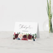 バーガンディーブルッシュピンク ネイビーブルー 花柄 ウェディング サンキューカード (正面)