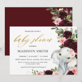 バーガンディーブルッシュフラワーベイビーシャワー 招待状 (正面/裏面)