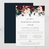 バーガンディーブルッシュ ネイビー フラワーリハーサルディナー 案内状 (正面/裏面)