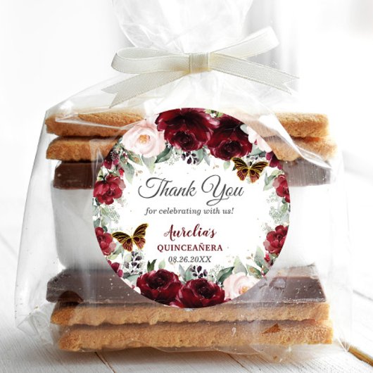 バーガンディーブルッシュ フラワーキンセアニエラ バタフライ ラウンドシール