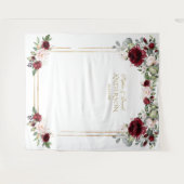 バーガンディーブルッシュ フラワーズ ウェディング フォト プロップ タペストリー (正面(横))