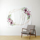 バーガンディーブルッシュ フラワーズ ゴールド バースデー フォト プロップ タペストリー (インサイチュ(横))