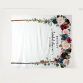 バーガンディーブルッシュ フラワーブライダルシャワー フォトバックドロップ タペストリー (正面(横))