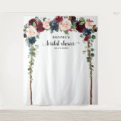 バーガンディーブルッシュ フラワーブライダルシャワー フォトバックドロップ タペストリー (正面)