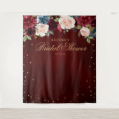 バーガンディーブルッシュ フラワーブライダルシャワー フォトバックドロップ タペストリー (正面)