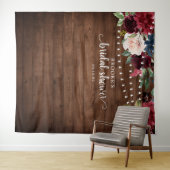 バーガンディーブルッシュ フラワーブライダルシャワー フォトバックドロップ タペストリー (インサイチュ(横))