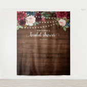 バーガンディーブルッシュ フラワーブライダルシャワー フォトバックドロップ タペストリー (正面)