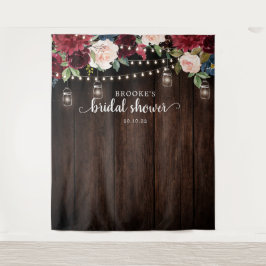 バーガンディーブルッシュ フラワーブライダルシャワー フォトバックドロップ タペストリー