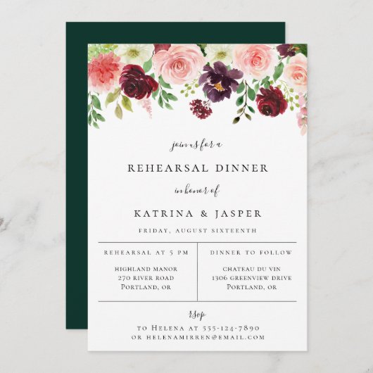 バーガンディーブルッシュ フラワーリハーサルディナー招待状 案内状 (正面/裏面)