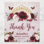 バーガンディーブルッシュ フローラル プリンセス クラウン ブライダル シャワー ワインラベル (シングルラベル)