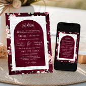 バーガンディーブルッシュ フローラル ホワイトレース ムスリム ウェディング 招待状