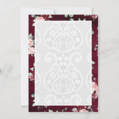 バーガンディーブルッシュ フローラル ホワイトレース ムスリム ウェディング 招待状 (裏面)