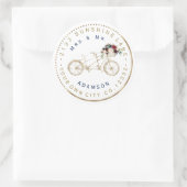 バーガンディーブルーの花柄自転車 円形住所ラベル ラウンドシール (バッグ)