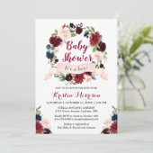 バーガンディーブルーフローラリースリボンベビーシャワー 招待状 (スタンド正面)