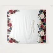 バーガンディーブルー フラワーズ ウェディング フォトブース 背景 タペストリー (正面(横))