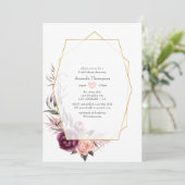 バーガンディープラムとブッシュの幾何学的な結婚前祝賀会 招待状 (スタンド正面)