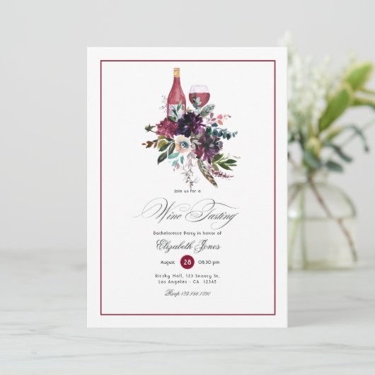 バーガンディープラムレッドワインをテーマにした花嫁の最後の夜の派 招待状 (スタンド正面)