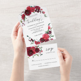 バーガンディーベリーピンクマルサラ結婚の詳細RSVP オールインワン招待状