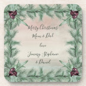 バーガンディーベリーホリーパインクリスマス コースター (正面)