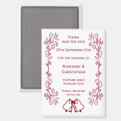 バーガンディーベルのスクロールワーク結婚式の日付を保存 マグネット (正面/裏面)