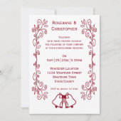 バーガンディーベルズスクロールワーク結婚デザイン 招待状 (正面)