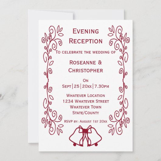 バーガンディーベルズスクロールワーク結婚式レセプション 招待状 (正面)