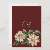 バーガンディーホワイトグリーンの花柄ボタニカルテーブルナンバー 招待状 (裏面)