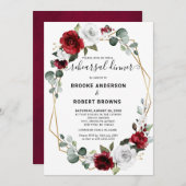 バーガンディーホワイトフローラ幾何リハーサルディナー 招待状 (正面/裏面)