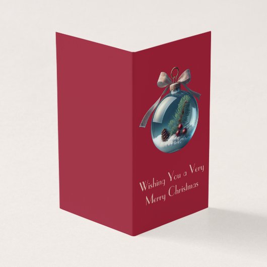 バーガンディーボウ&ヴィンテージオーナメントクリスマスカード (外部)