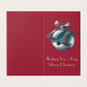 バーガンディーボウ&ヴィンテージオーナメントクリスマスカード (外部フラット)