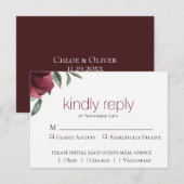 バーガンディーボタニカル結婚式出欠カード 出欠カード (正面/裏面)