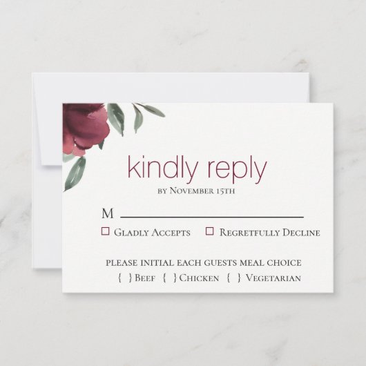 バーガンディーボタニカル結婚式出欠確認カード 出欠カード (正面)