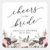 バーガンディーボホフラワーブライダルシャワー スクエアシール (正面)