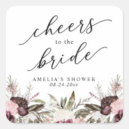 バーガンディーボホフラワーブライダルシャワー スクエアシール