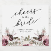 バーガンディーボホフラワーブライダルシャワー スパークリングワインラベル (シングルラベル)