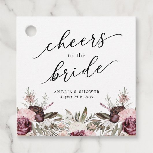 バーガンディーボホフラワーブライダルシャワー フェイバータグ (正面)