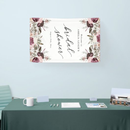 バーガンディーボホフラワーブライダルシャワー 横断幕 (トレードショー)