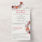 バーガンディーボホローズフラワーパンパスグラスウェディング オールインワン招待状 (内側)