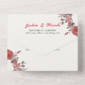 バーガンディーボホローズフラワーパンパスグラスウェディング オールインワン招待状 (裏面)