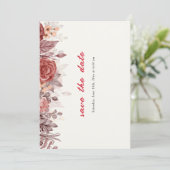 バーガンディーボホローズフラワーパンパスグラスウェディング セーブザデート (スタンド正面)