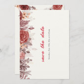 バーガンディーボホローズフラワーパンパスグラスウェディング セーブザデート (正面/裏面)