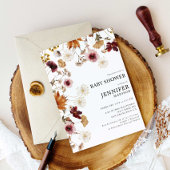 バーガンディーボホー秋の花のベイビーシャワー招待状 招待状