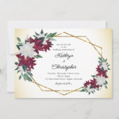 バーガンディーポインセチア ゴールドフレーム クリスマス ウェディング 招待状 (正面)