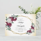 バーガンディーポインセチア ゴールドフレーム クリスマス ウェディング 招待状 (スタンド正面)